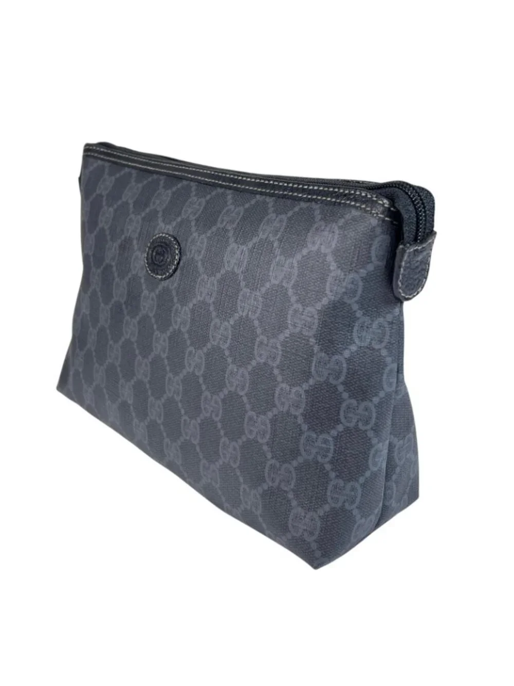 Gucci Vintage GG Plus Gray Black Clutch Gold 156.01.045